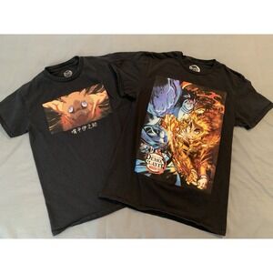 LOT OF 2 Demon Slayer Mugen Train‎ Movie Shirts Men's SMALL Anime Manga Fire/Ice